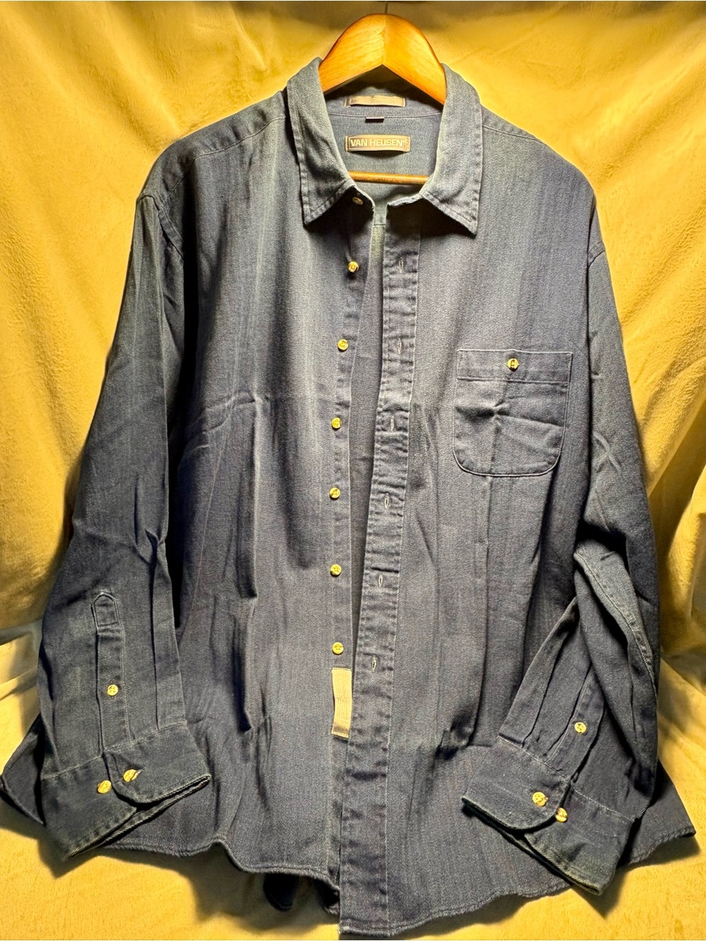 Van Heusen Men's Herringbone Button-Up Shirt in Dark Blue